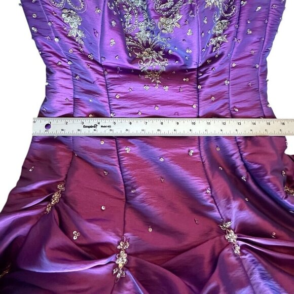 Strapless Purple Satin Corset Ball Gown Pageant Quinceanera Sweet 16 Prom Dress - Picture 12 of 16